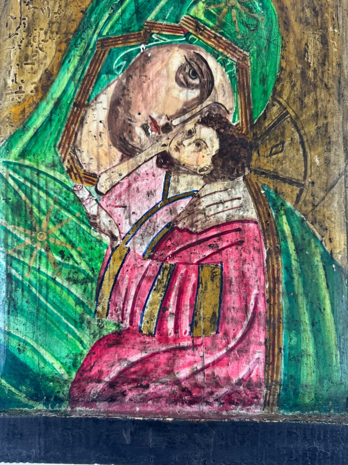 Antike Russische Ikone Madonna mit Kind Wohl 19 tes Jhdt