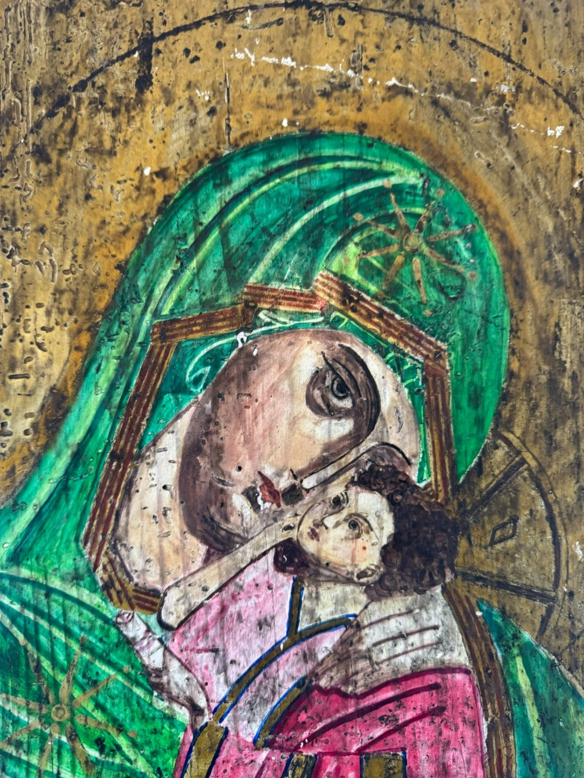 Antike Russische Ikone Madonna mit Kind Wohl 19 tes Jhdt