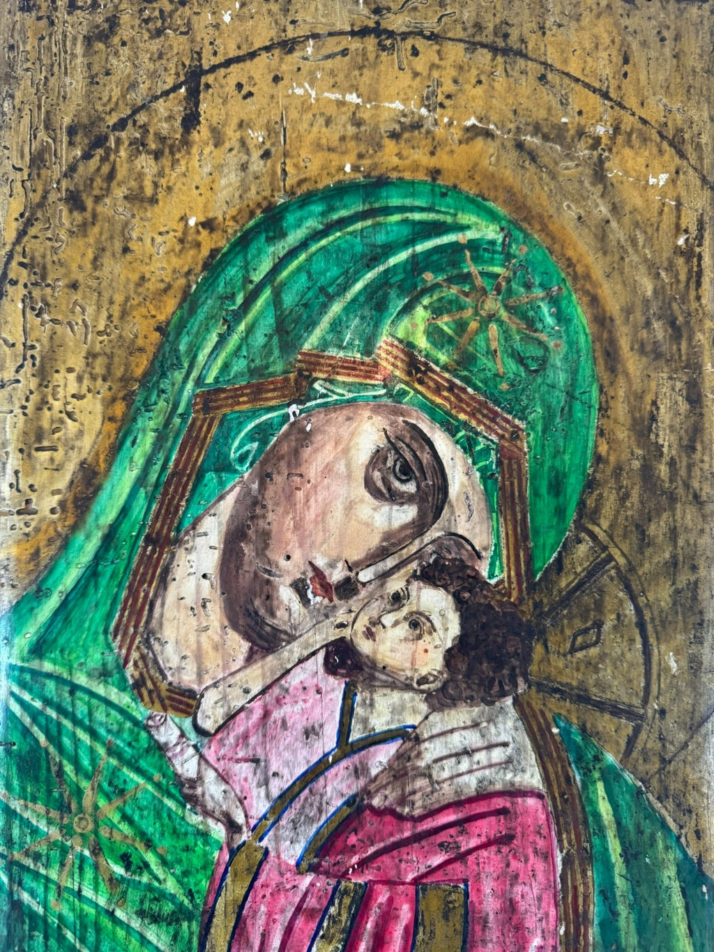 Antike Russische Ikone Madonna mit Kind Wohl 19 tes Jhdt