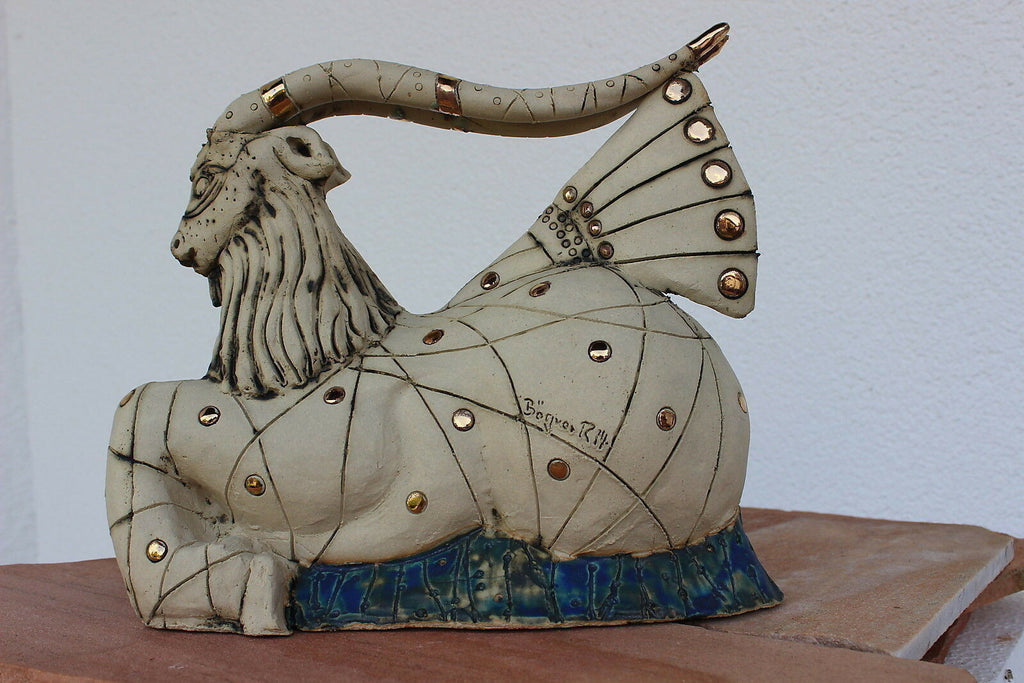 Sternzeichen Steinbock Skulptur aus Keramik Xxl vergoldet wunderschön Hochwertig