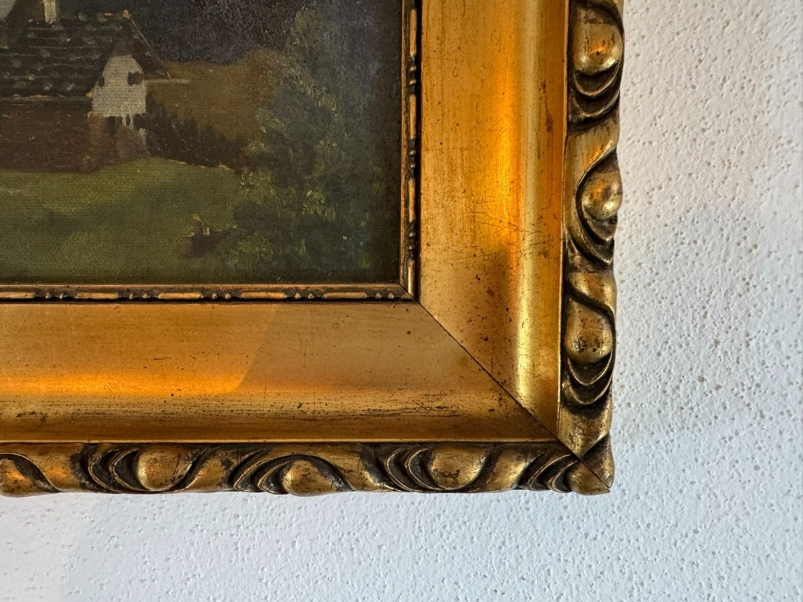 Antikes Ölgemälde Landschaft mit Haus signiert G. Scholl 1925
