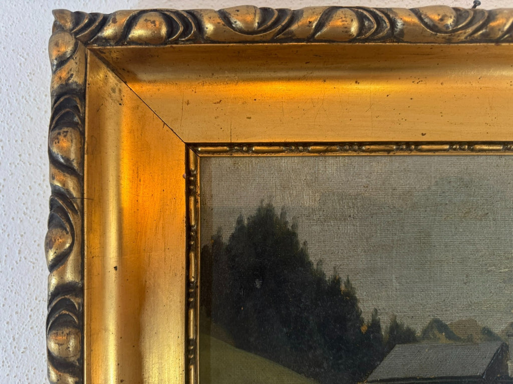 Antikes Ölgemälde Landschaft mit Haus signiert G. Scholl 1925