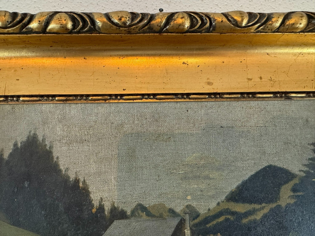 Antikes Ölgemälde Landschaft mit Haus signiert G. Scholl 1925