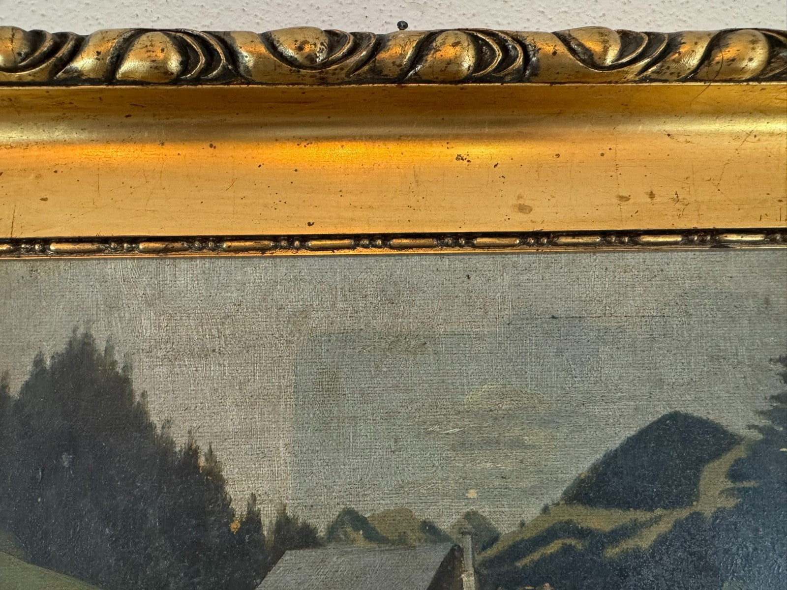 Antikes Ölgemälde Landschaft mit Haus signiert G. Scholl 1925
