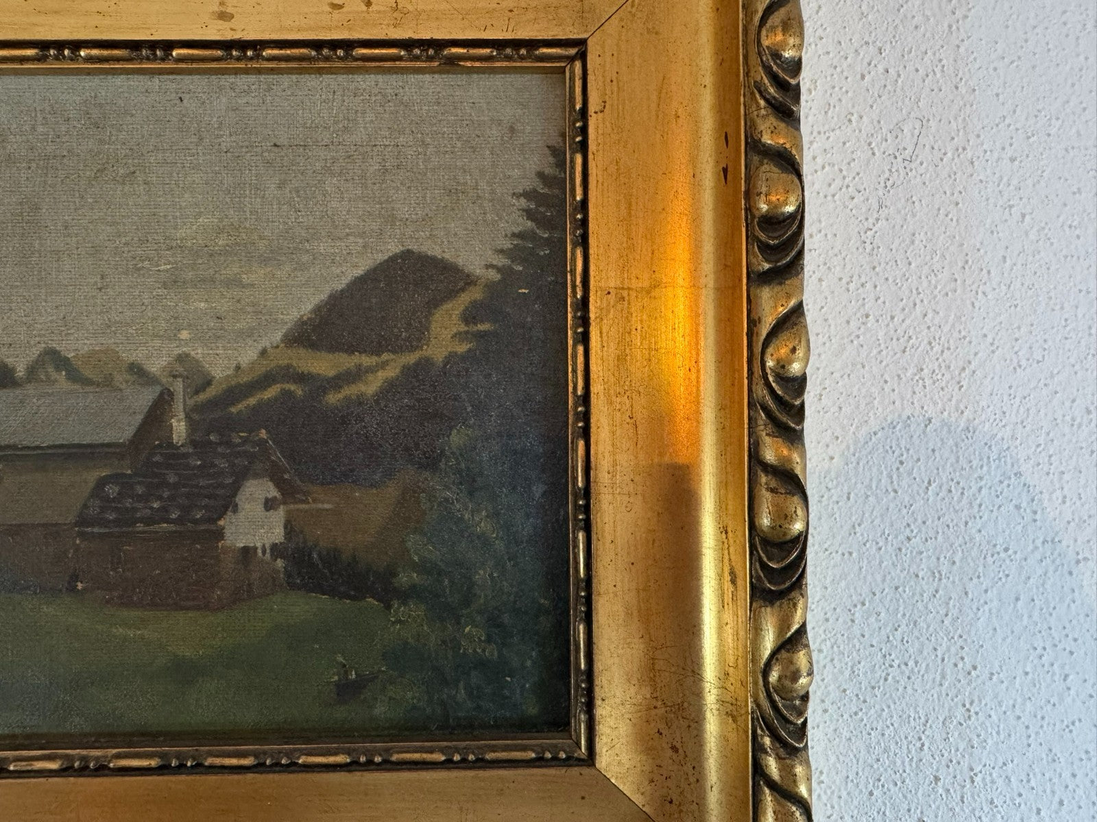 Antikes Ölgemälde Landschaft mit Haus signiert G. Scholl 1925