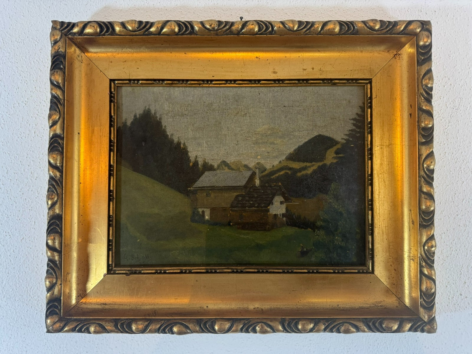 ANTIKES ÖLGEMÄLDE LANDSCHAFT MIT HAUS SIGNIERT G. SCHOLL 1925