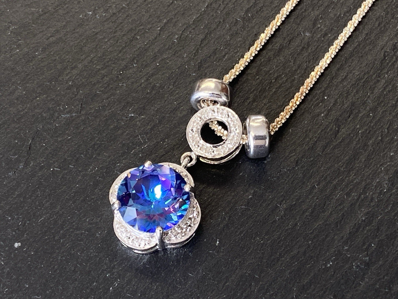 Modeschmuck Halskette Anhänger 925 Sterling Silber Kunststeine künstlich