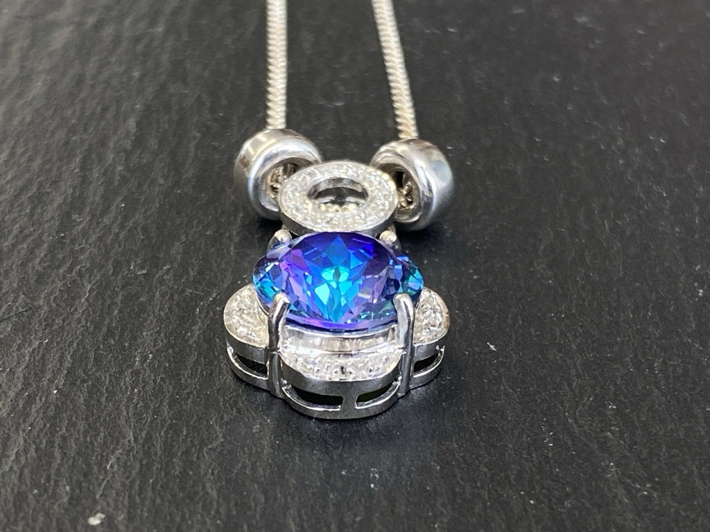 Modeschmuck Halskette Anhänger 925 Sterling Silber Kunststeine künstlich