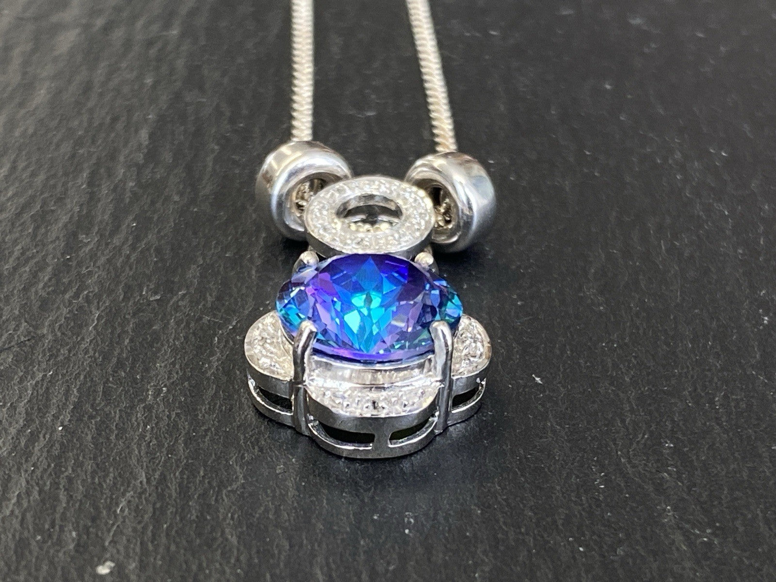 Modeschmuck Halskette Anhänger 925 Sterling Silber Kunststeine künstlich