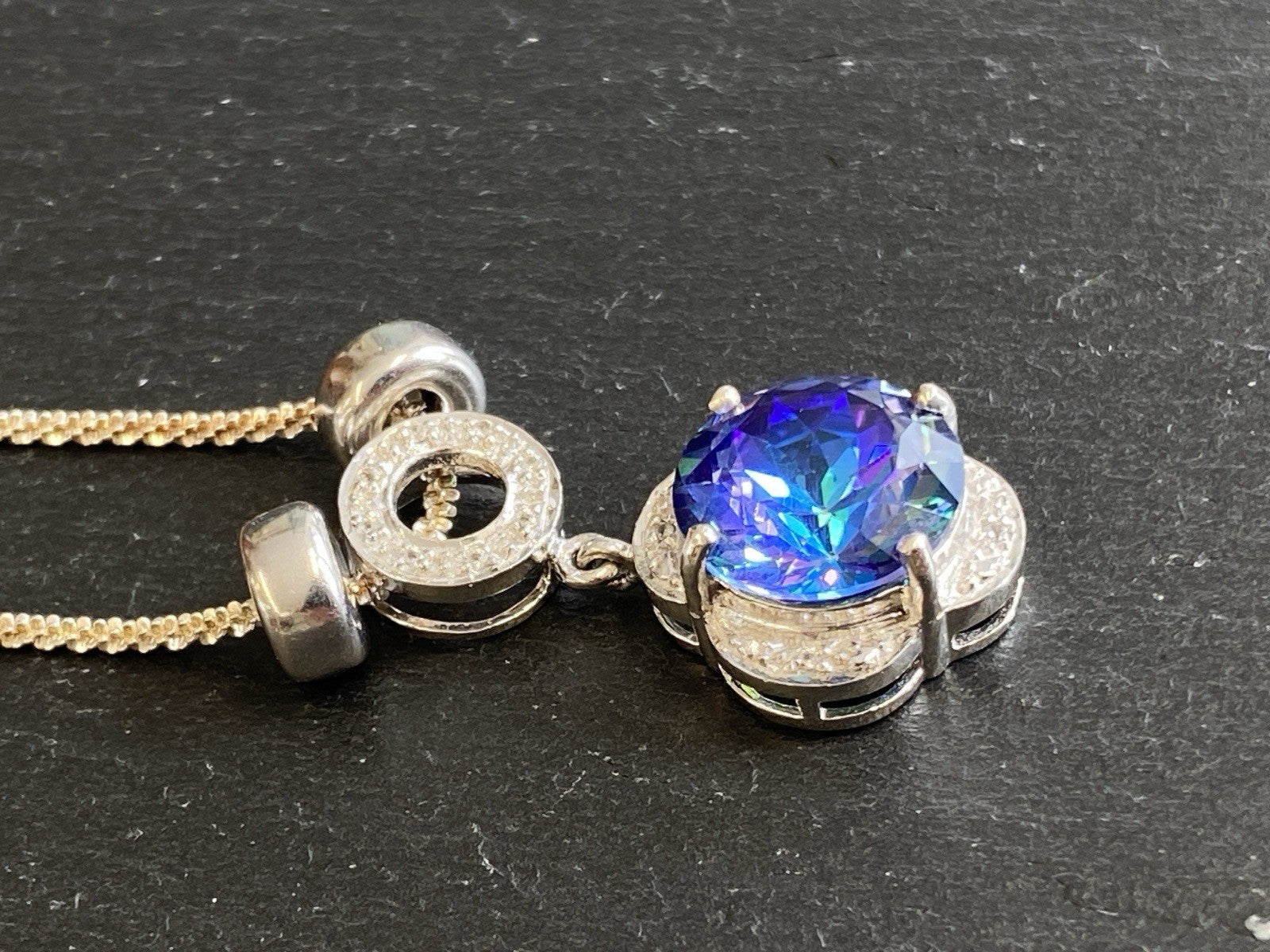 Modeschmuck Halskette Anhänger 925 Sterling Silber Kunststeine künstlich