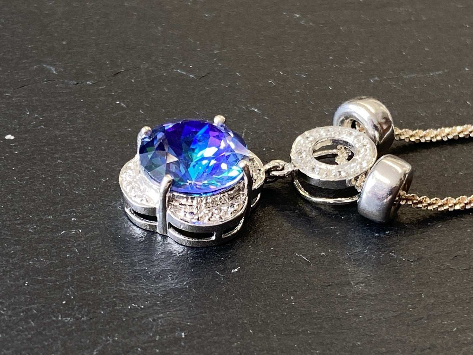 Modeschmuck Halskette Anhänger 925 Sterling Silber Kunststeine künstlich