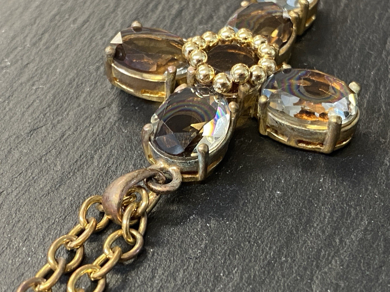 Massive Kreuz Kette Senso Di Donna Rauchquarz vergoldet Metall