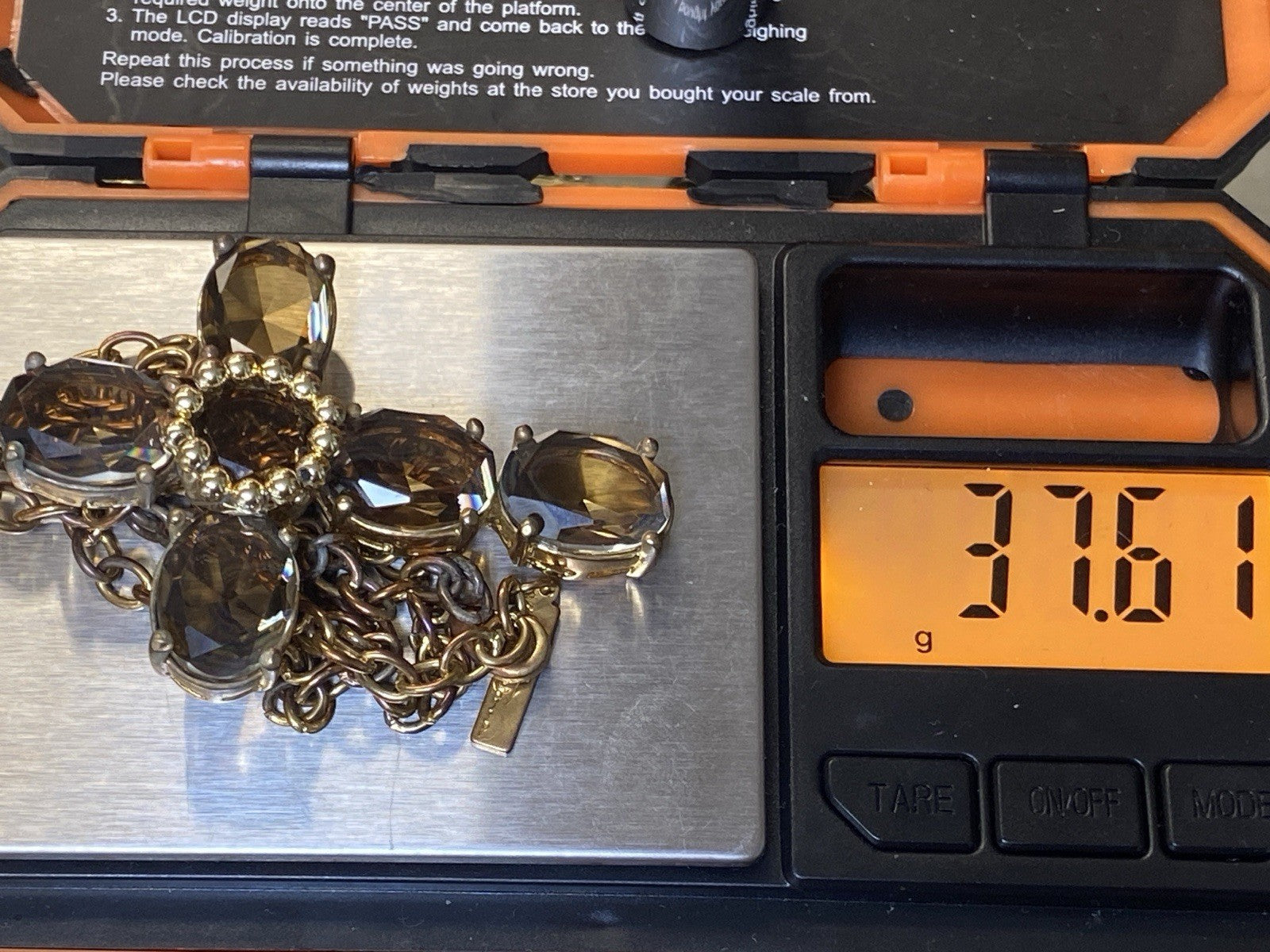 Massive Kreuz Kette Senso Di Donna Rauchquarz vergoldet Metall