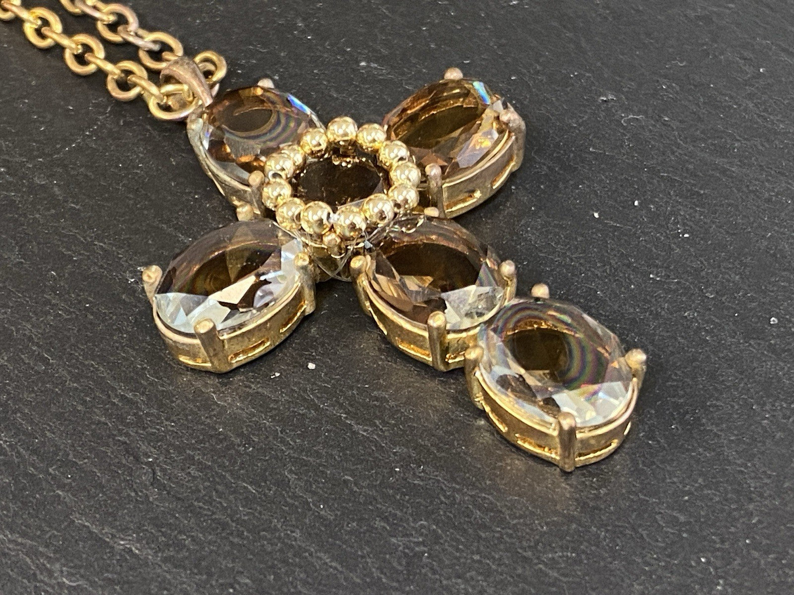 Massive Kreuz Kette Senso Di Donna Rauchquarz vergoldet Metall