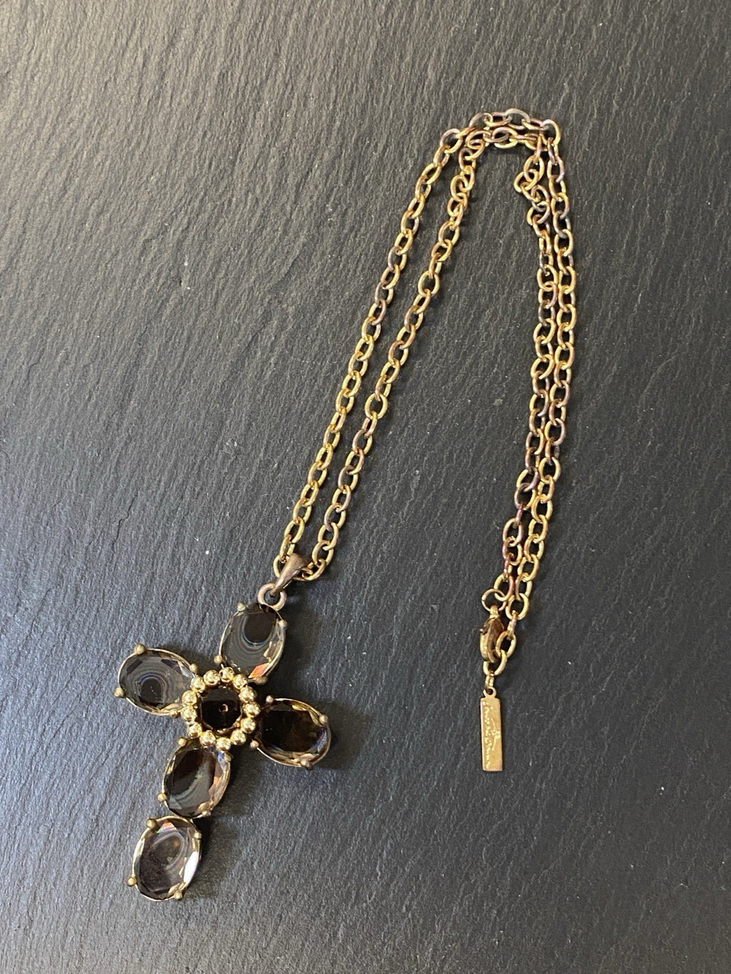 Massive Kreuz Kette Senso Di Donna Rauchquarz vergoldet Metall