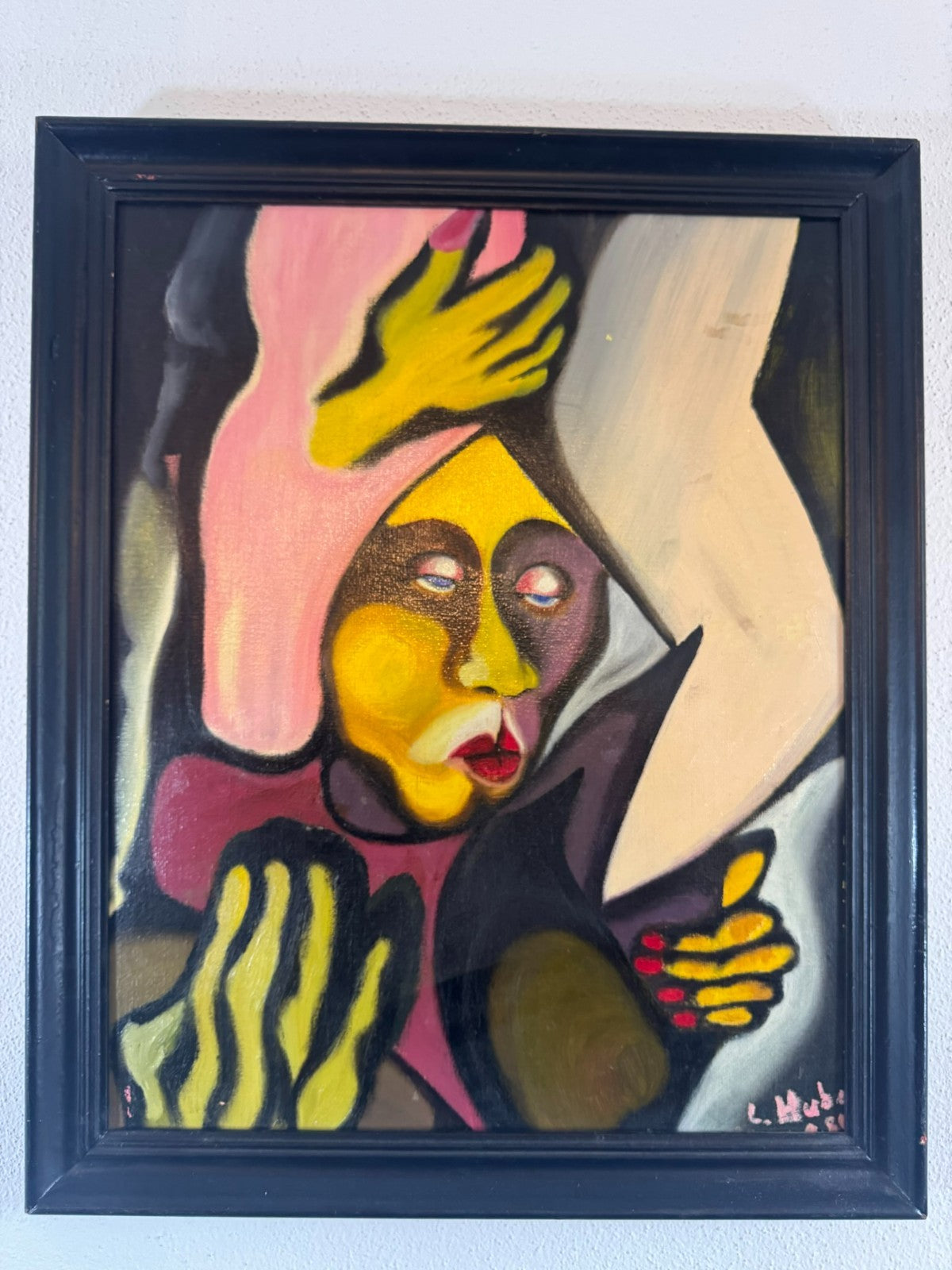 Modernes Gemälde Portrait Personen signiert Huber 1980