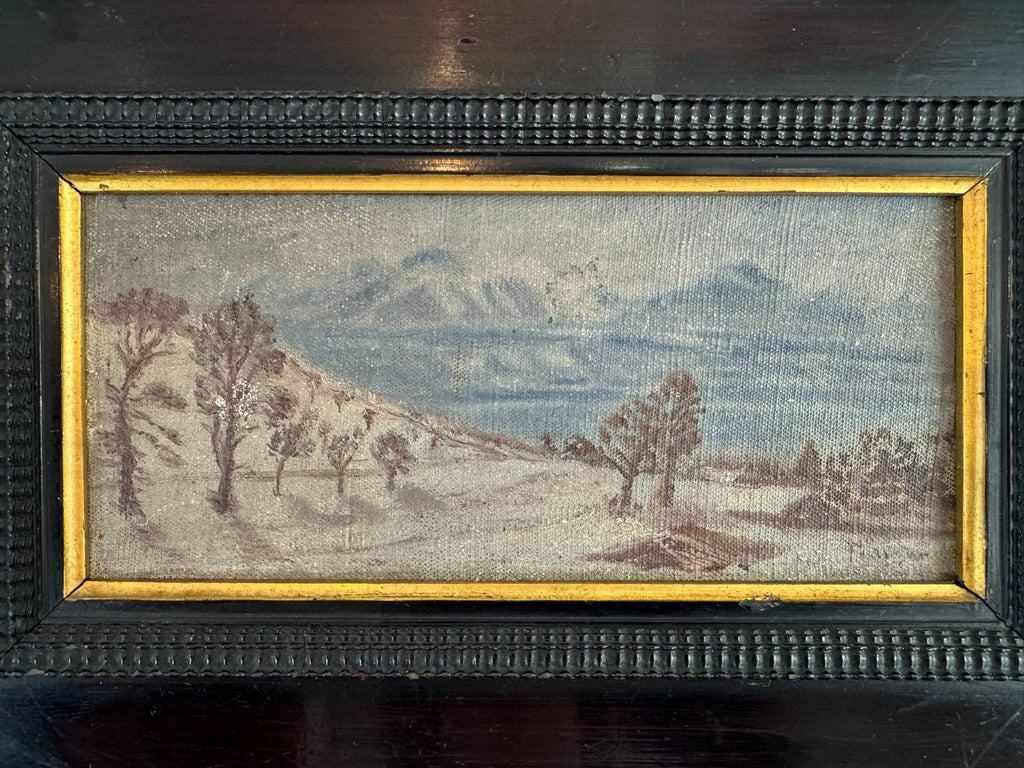 KLEINES ANTIKES ÖLGEMÄLDE IN PRUNKRAHMEN WINTER LANDSCHAFT SIGNIERT