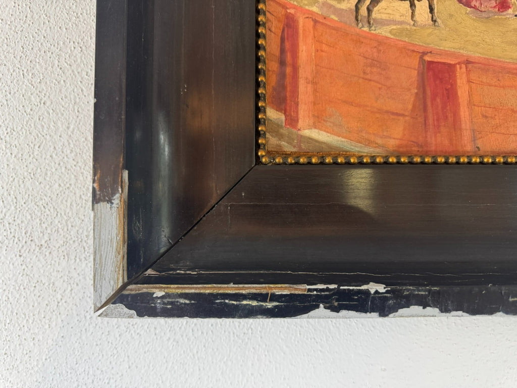 Gouache auf Papier Torrero Szenerie Stierkampfarena signiert
