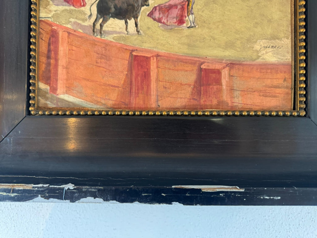 Gouache auf Papier Torrero Szenerie Stierkampfarena signiert