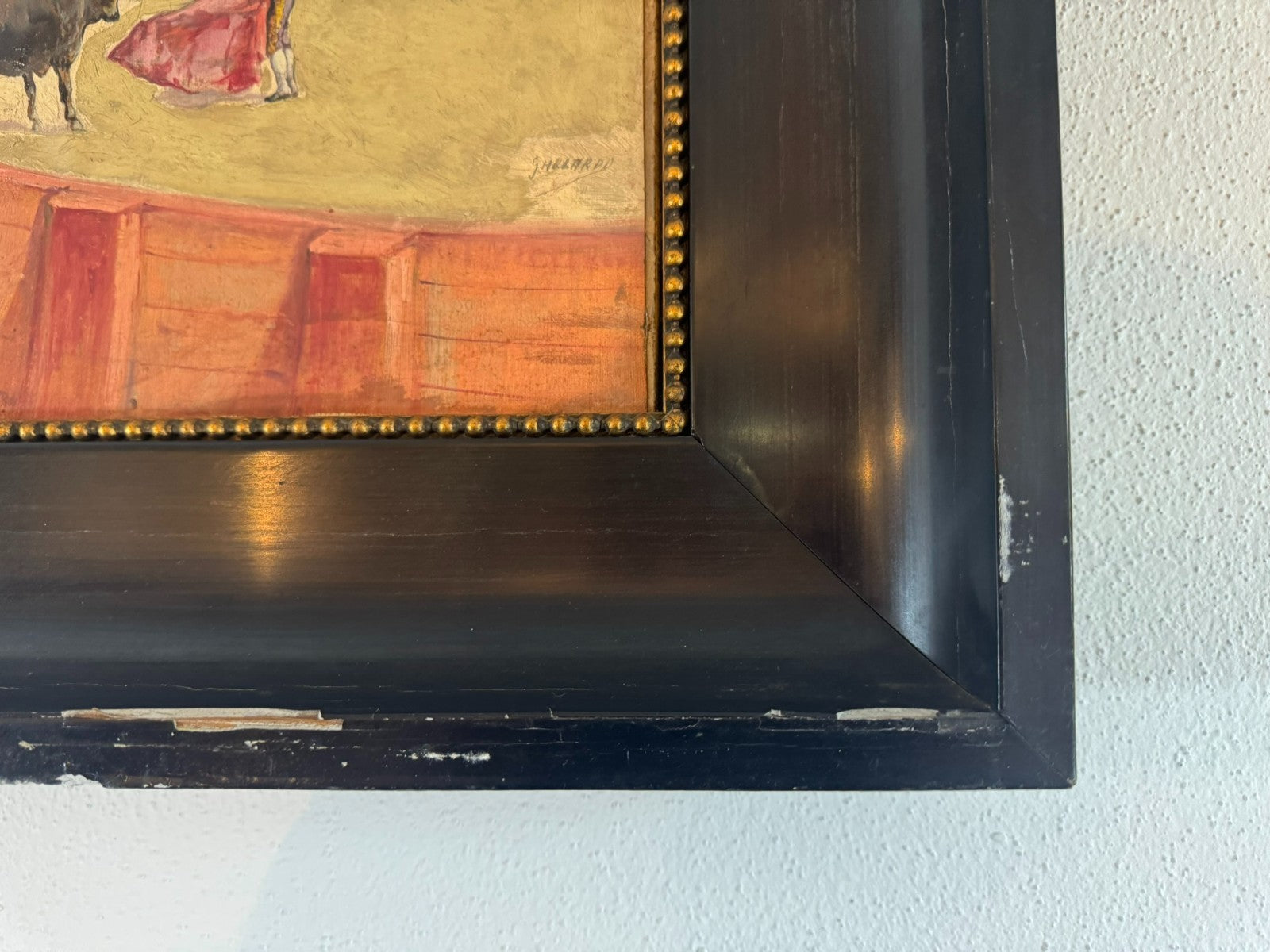 Gouache auf Papier Torrero Szenerie Stierkampfarena signiert