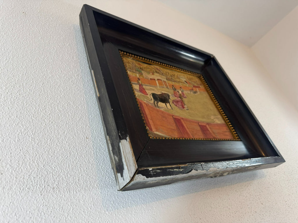 Gouache auf Papier Torrero Szenerie Stierkampfarena signiert
