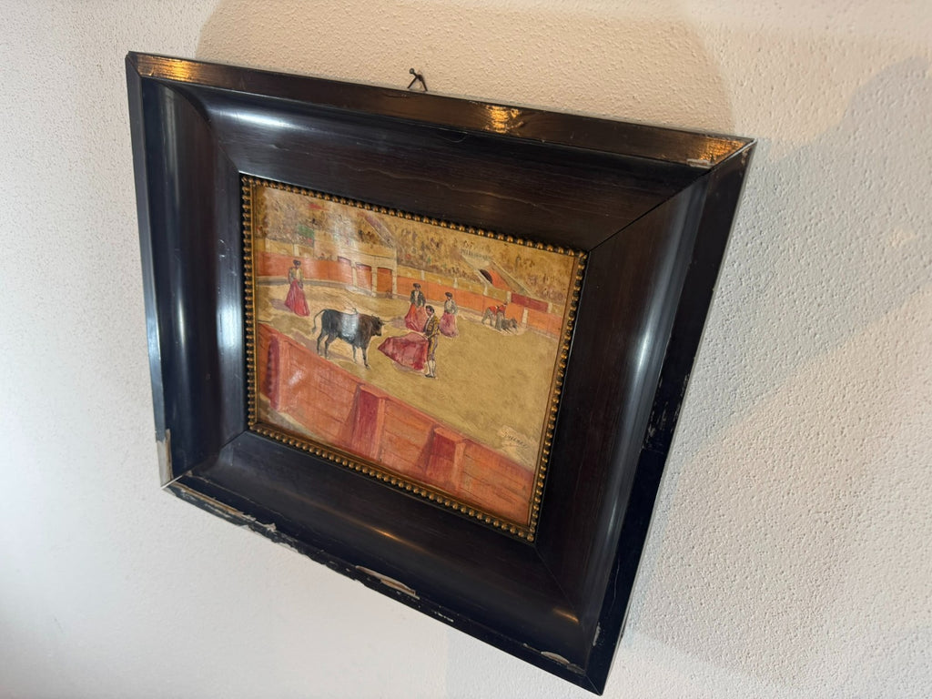 Gouache auf Papier Torrero Szenerie Stierkampfarena signiert