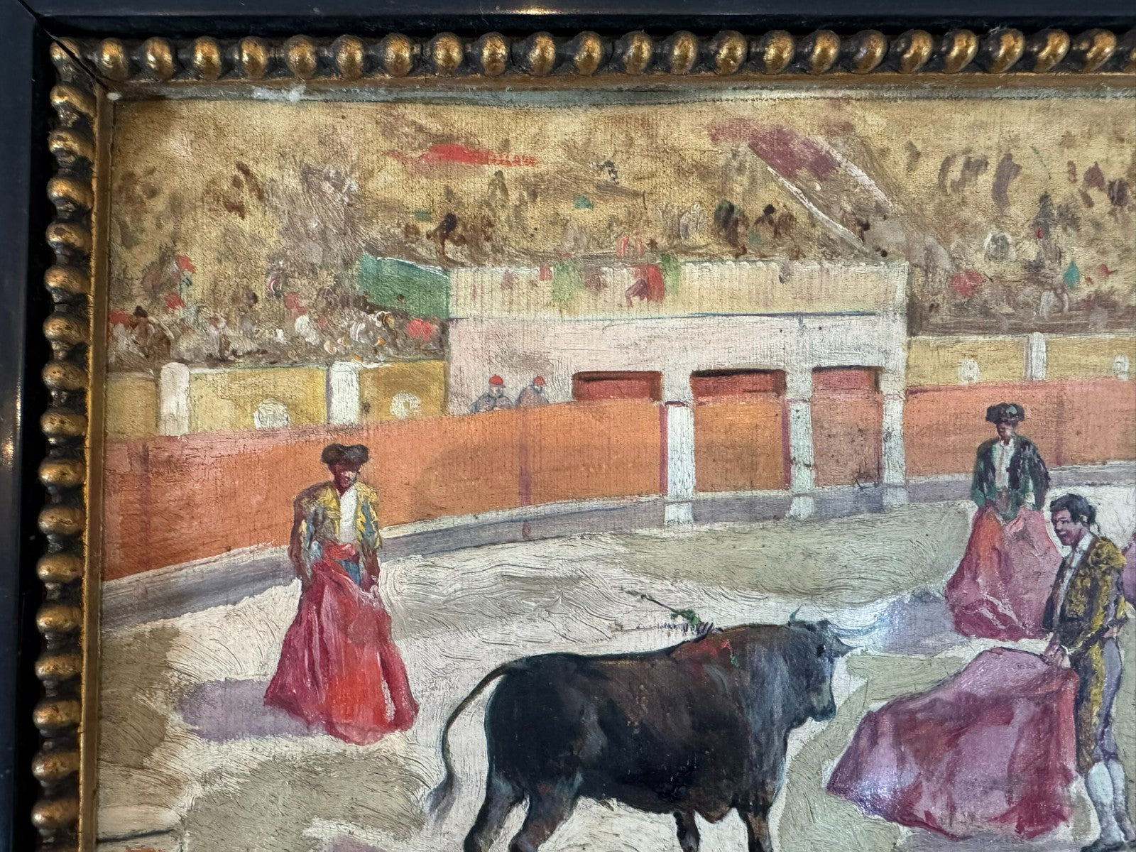 Gouache auf Papier Torrero Szenerie Stierkampfarena signiert