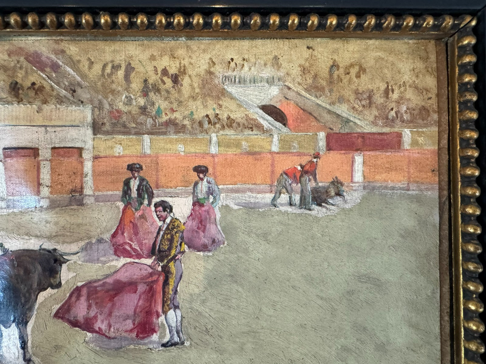 Gouache auf Papier Torrero Szenerie Stierkampfarena signiert