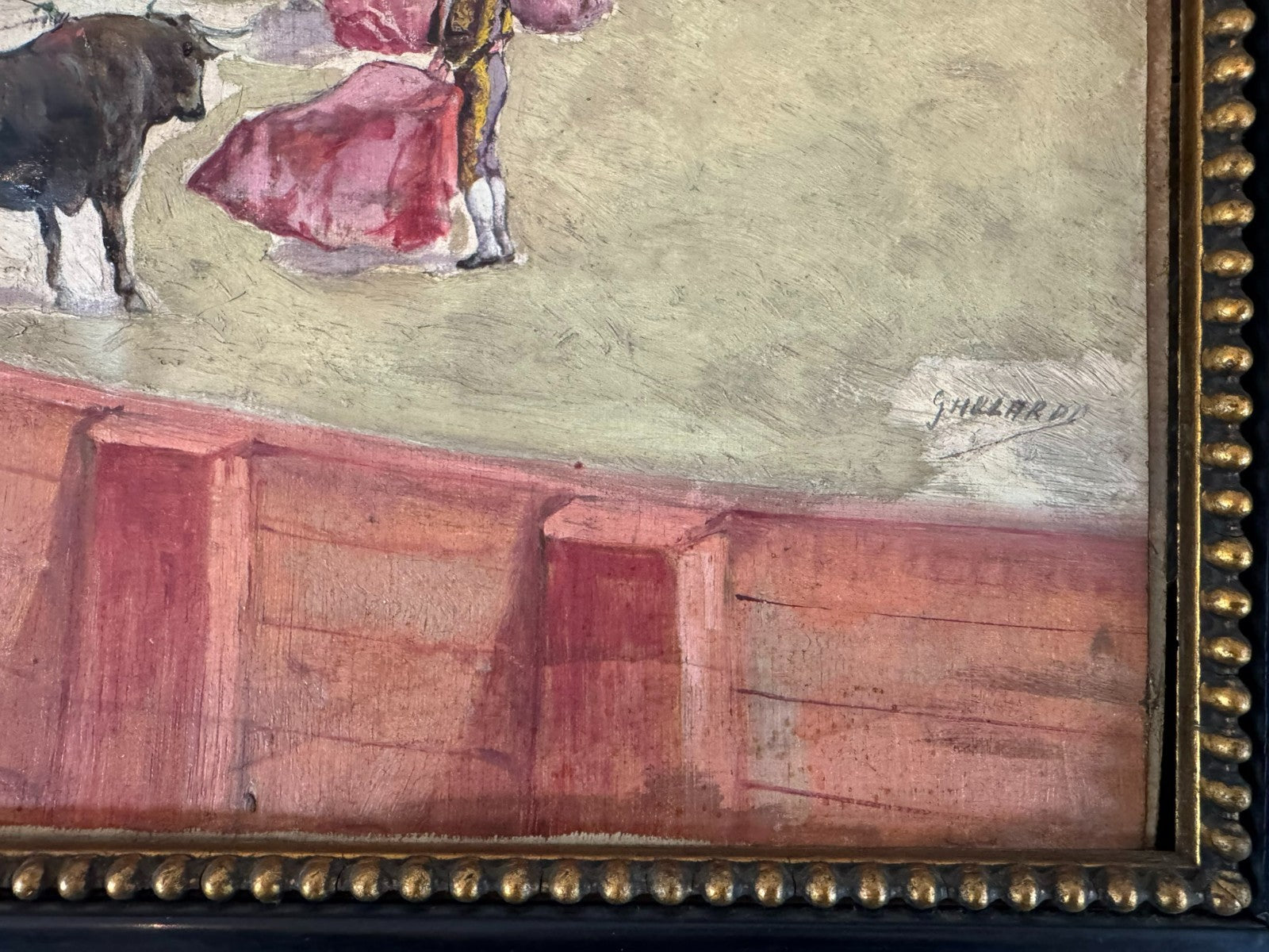 Gouache auf Papier Torrero Szenerie Stierkampfarena signiert