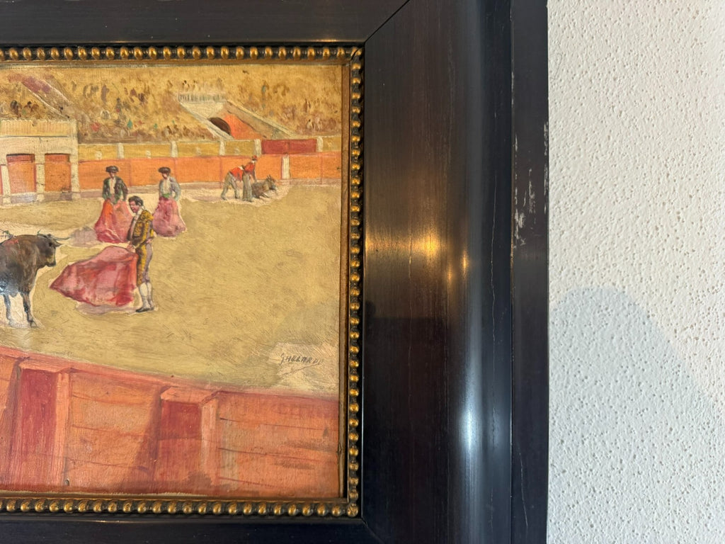 Gouache auf Papier Torrero Szenerie Stierkampfarena signiert