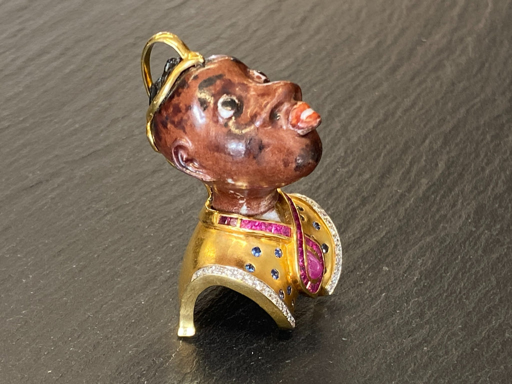 Kati Zorn Anhänger aus Porzellan 18K Goldfassung Diamanten 0.44ct Saphire Rubine