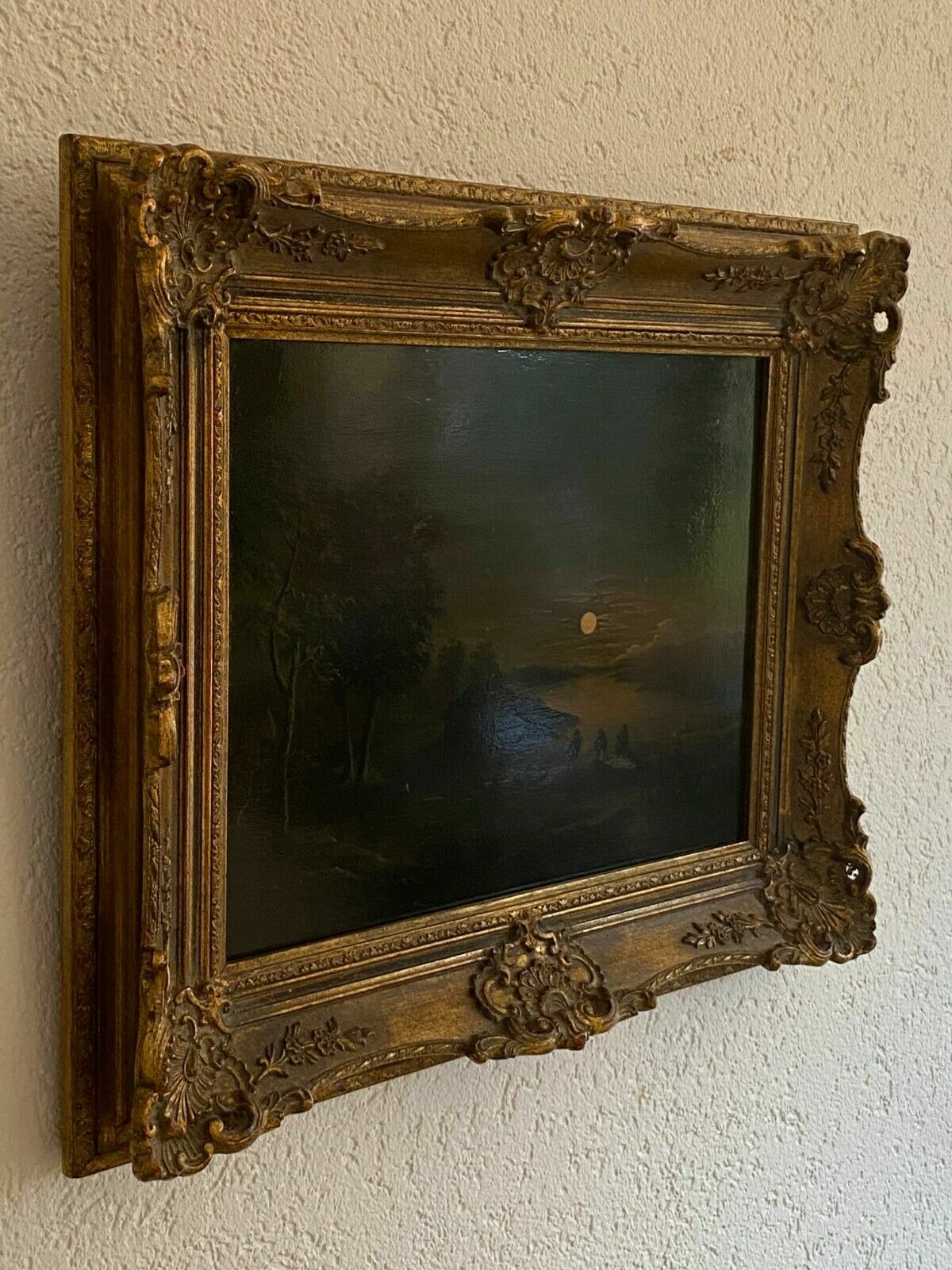 Barock Altmeister Ölgemälde Fischer bei Mondlicht 18 tes Jhdt feine Malerei