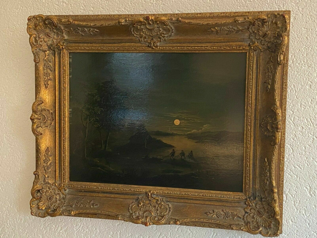 Barock Altmeister Ölgemälde Fischer bei Mondlicht 18 tes Jhdt feine Malerei