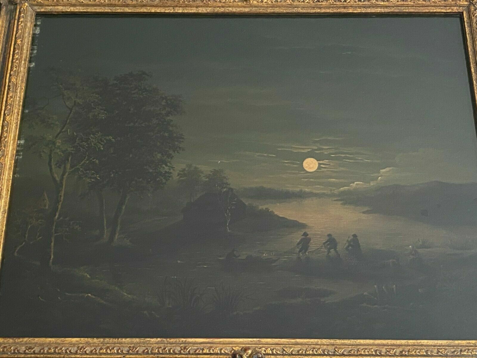 Barock Altmeister Ölgemälde Fischer bei Mondlicht 18 tes Jhdt feine Malerei