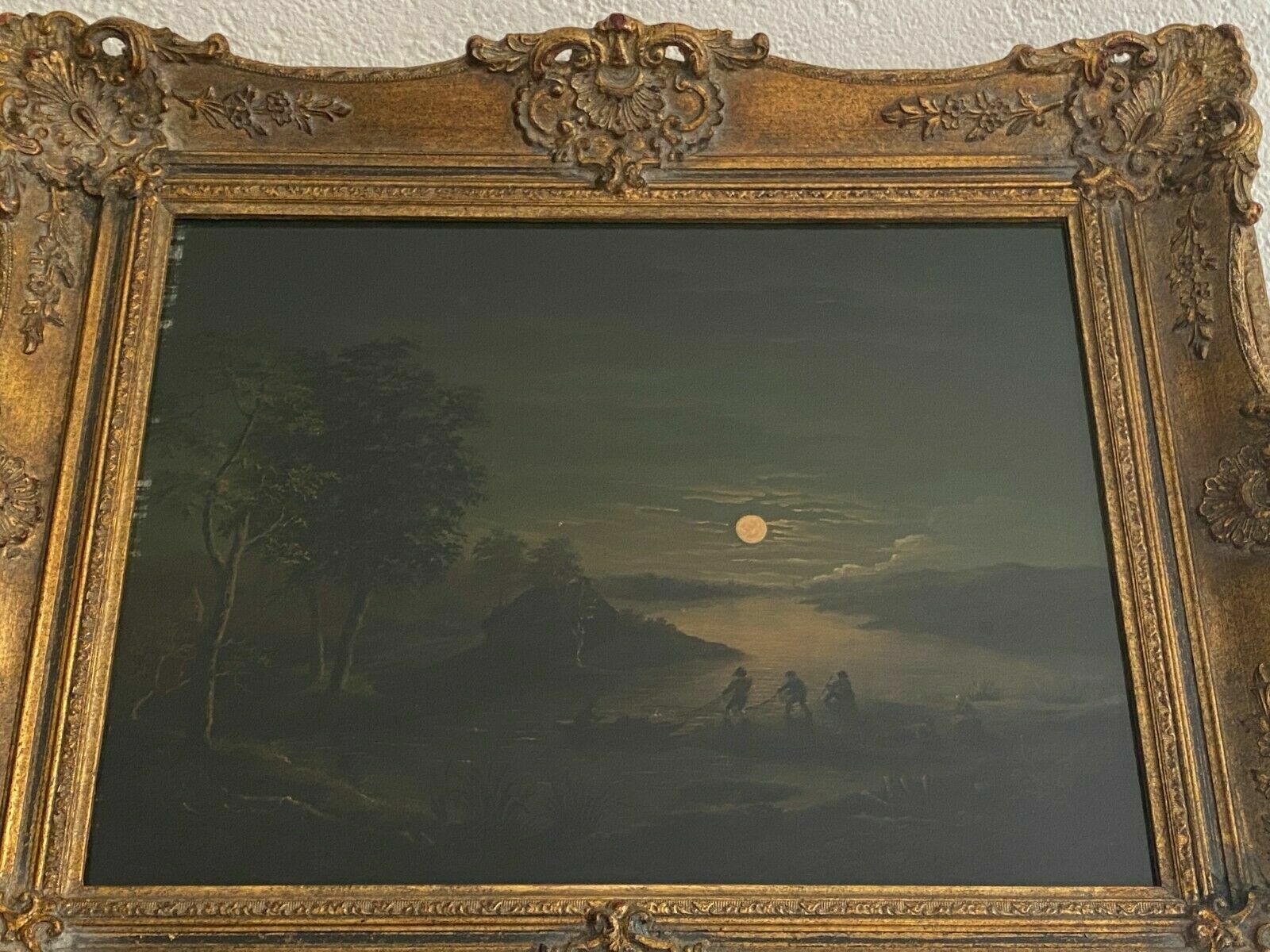 Barock Altmeister Ölgemälde Fischer bei Mondlicht 18 tes Jhdt feine Malerei