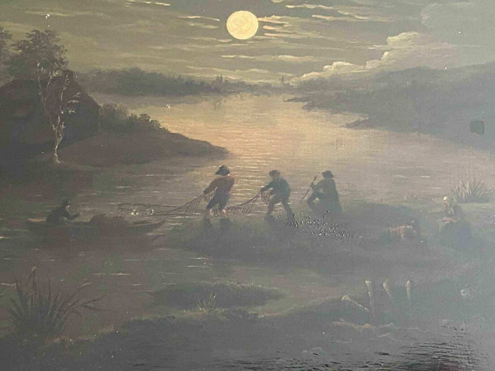 Barock Altmeister Ölgemälde Fischer bei Mondlicht 18 tes Jhdt feine Malerei