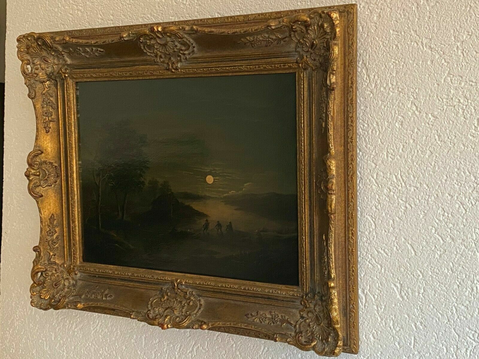 Barock Altmeister Ölgemälde Fischer bei Mondlicht 18 tes Jhdt feine Malerei