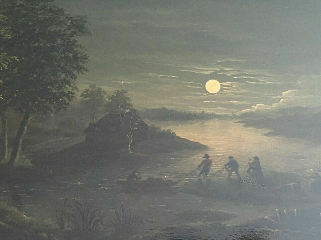BAROCK ALTMEISTER ÖLGEMÄLDE FISCHER BEI MONDLICHT 18 TES JHDT FEINE MALEREI