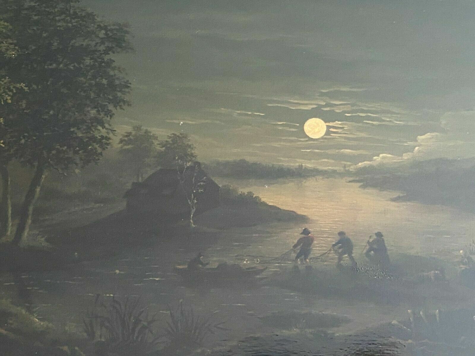 BAROCK ALTMEISTER ÖLGEMÄLDE FISCHER BEI MONDLICHT 18 TES JHDT FEINE MALEREI