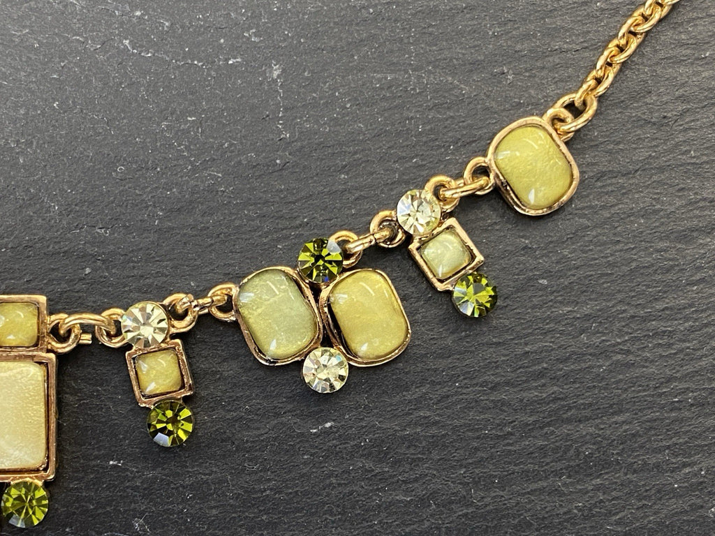 Collier Halskette Kette Metall Kunststeine