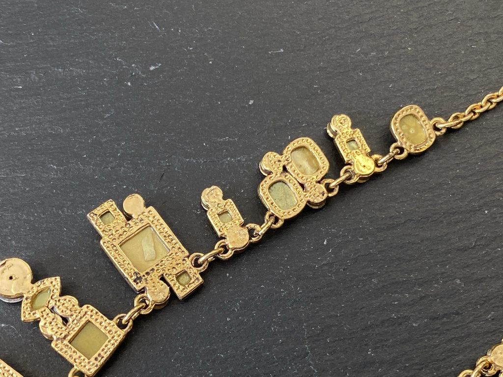 Collier Halskette Kette Metall Kunststeine