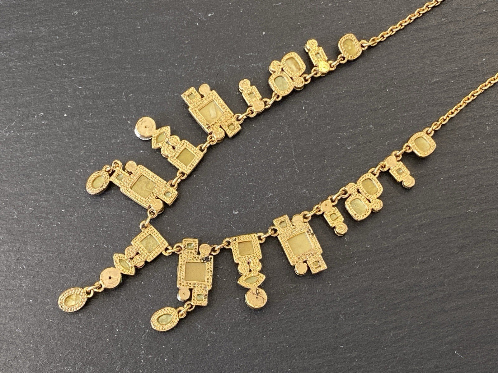 Collier Halskette Kette Metall Kunststeine