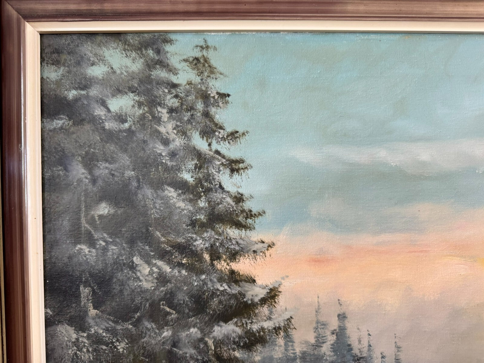 Grosses Ölgemälde in Prunkrahmen Willuow signiert Trojka in Winter Landschaft