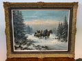 GROSSES ÖLGEMÄLDE IN PRUNKRAHMEN WILLUOW SIGNIERT TROJKA IN WINTER LANDSCHAFT