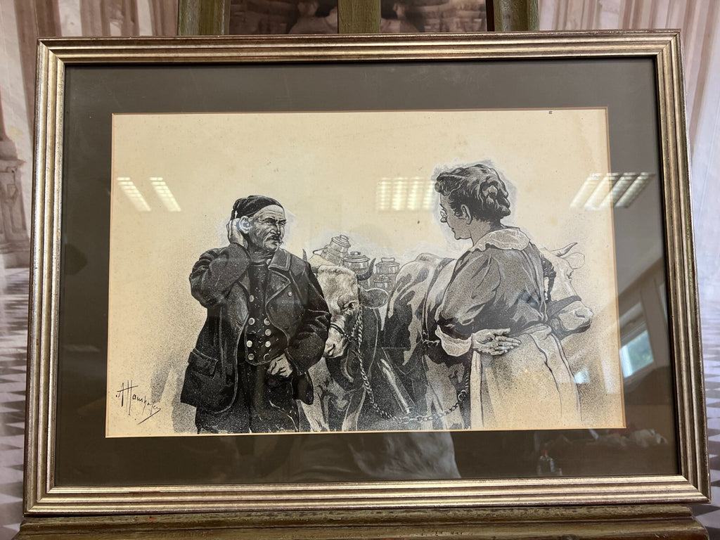 GRISAILLE AUF PAPIER PERSONEN BAUERN IN GESPRÄCH ALFRED HAUSHOFER (1872-1943)