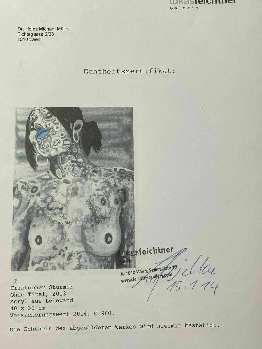 Acrylgemälde Akt Erotik Portrait einer Frau mit Zertifikat Christopher Sturmer