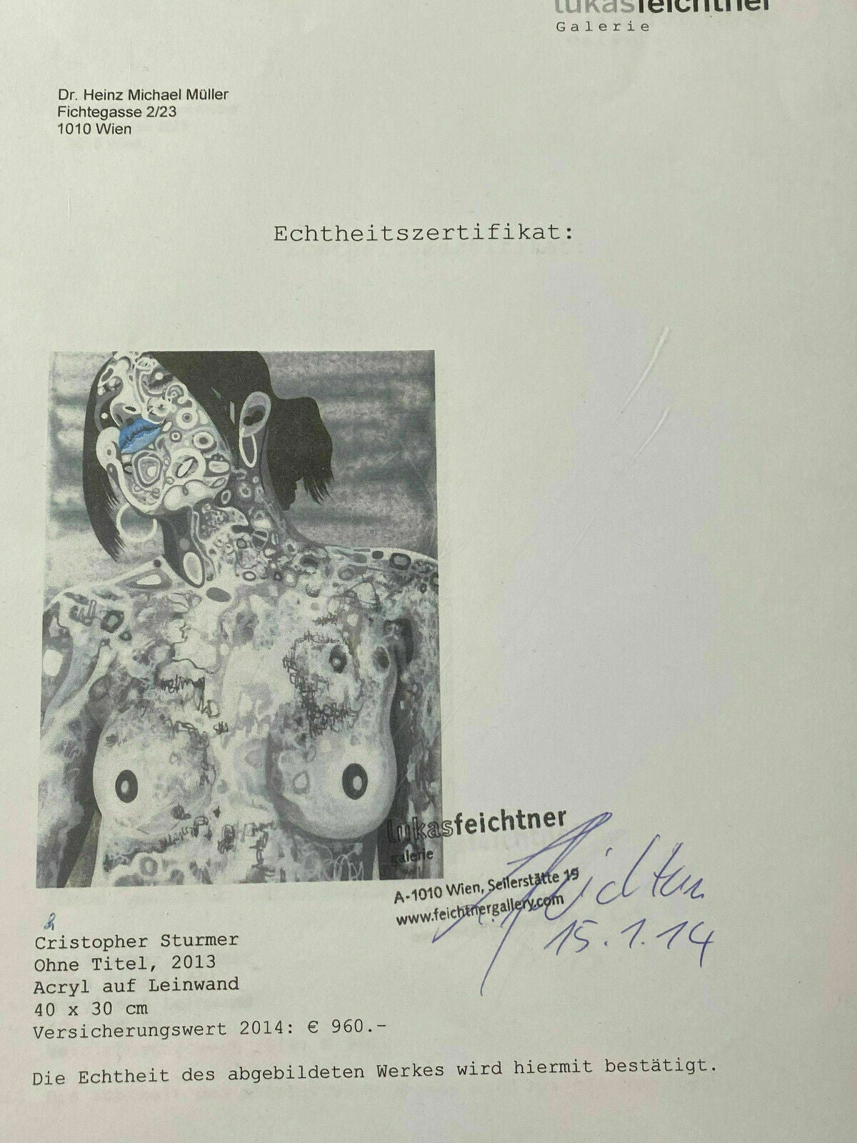 Acrylgemälde Akt Erotik Portrait einer Frau mit Zertifikat Christopher Sturmer