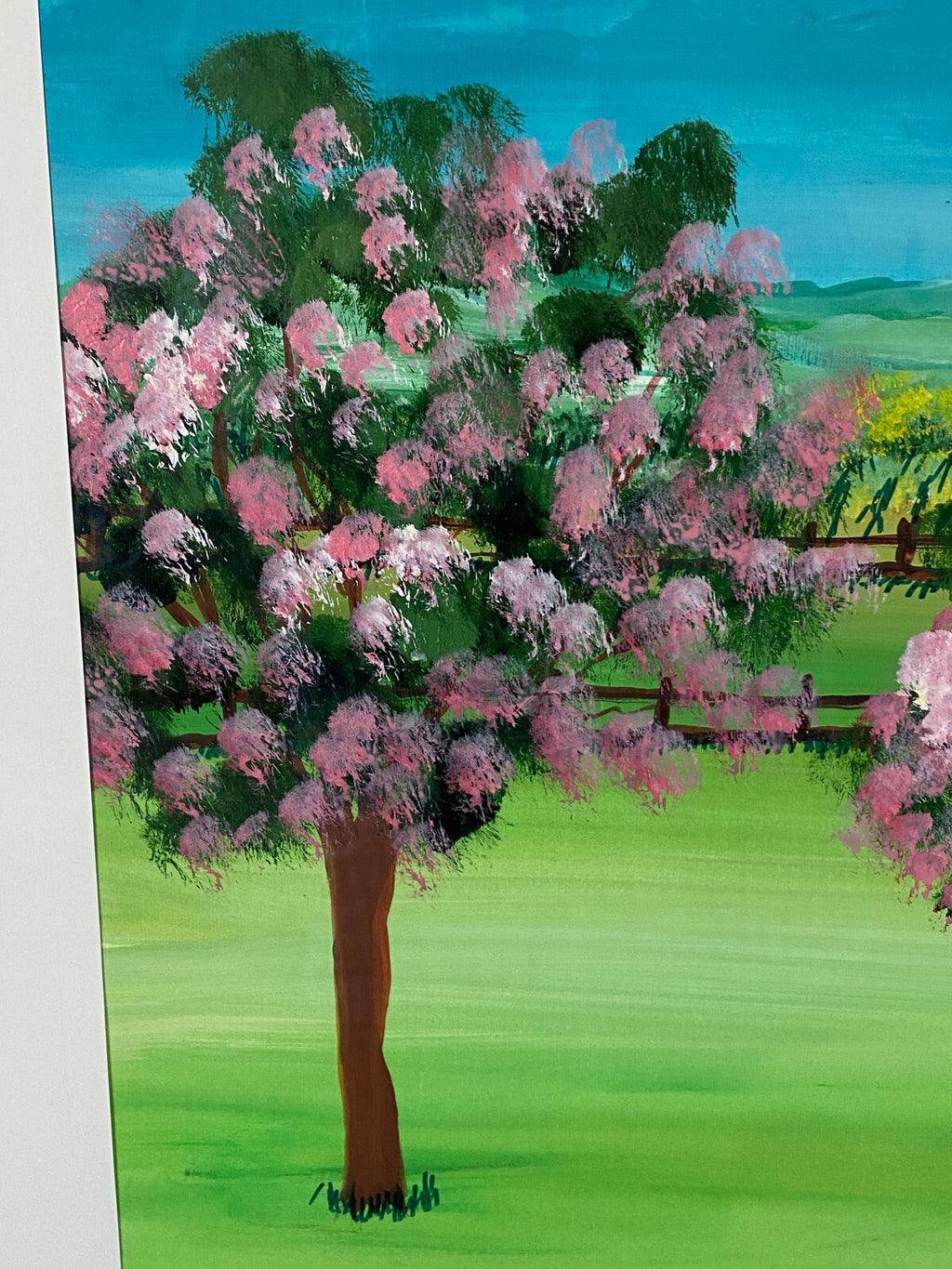 Sehr grosses Aquarell massiv gerahmt Frühling Landschaft signiert M. Lavezolli