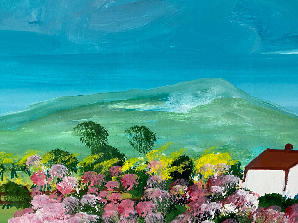 Sehr grosses Aquarell massiv gerahmt Frühling Landschaft signiert M. Lavezolli