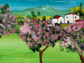 SEHR GROSSES AQUARELL MASSIV GERAHMT FRÜHLING LANDSCHAFT SIGNIERT M. LAVEZOLLI